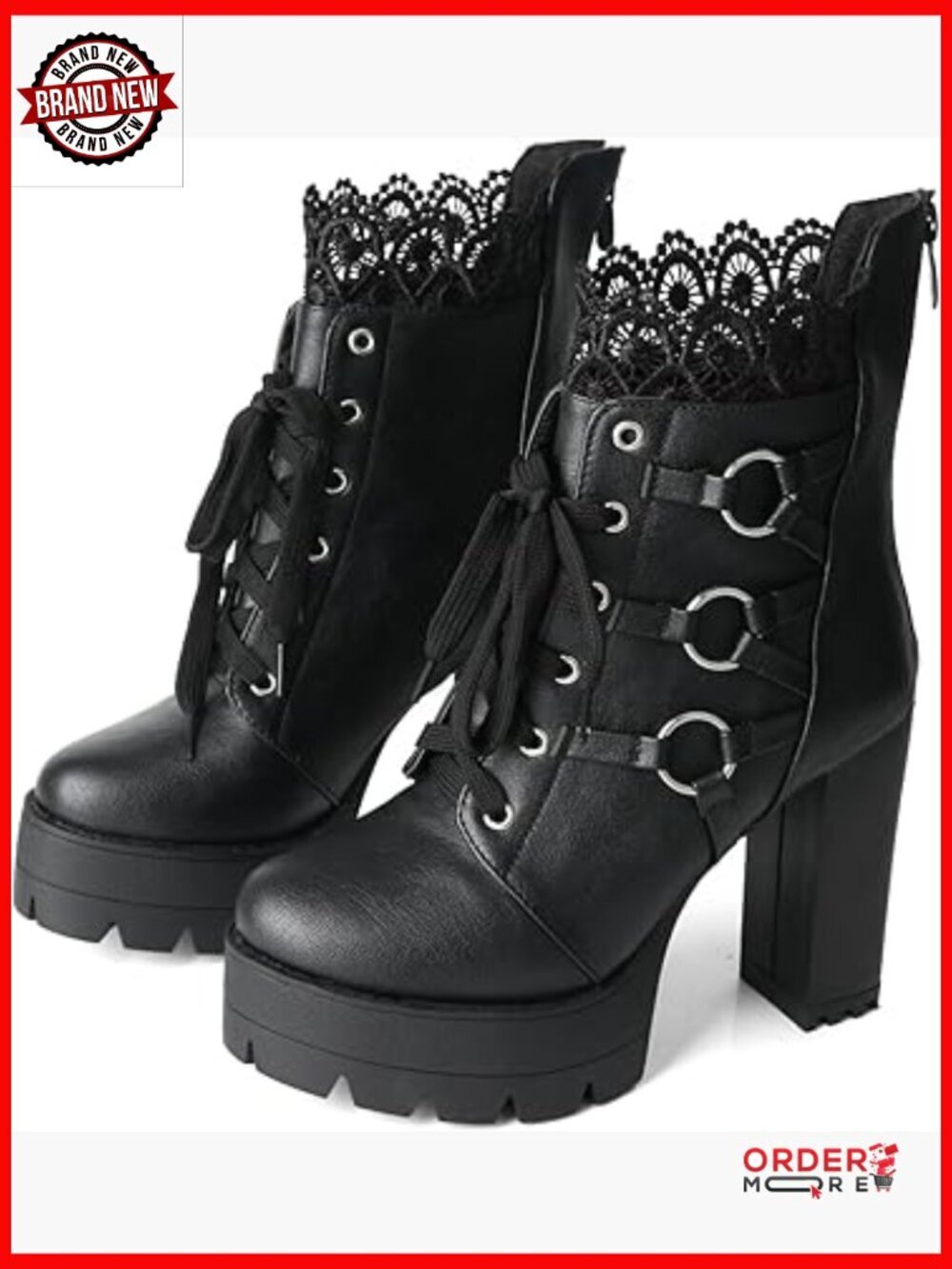 Platform Ankle Boots Chunky Heel Lace Up Zipper Punk Gothic Shoes